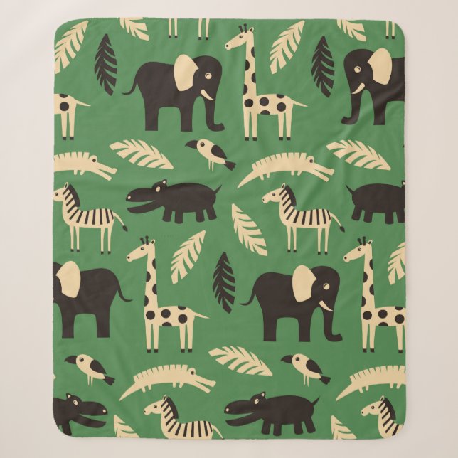 Seamless pattern with funny African animals and pl Sherpa Blanket (Front)