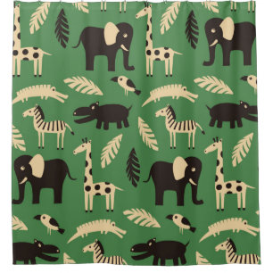 Seamless pattern with funny African animals and pl Shower Curtain
