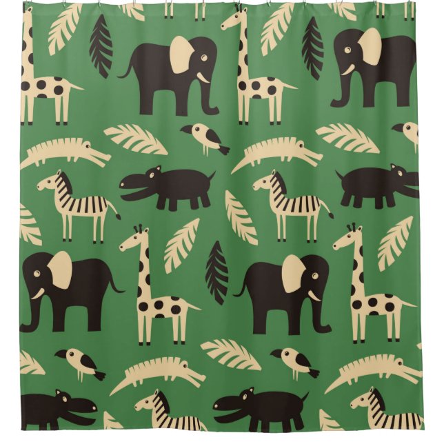 Seamless pattern with funny African animals and pl Shower Curtain (Front)