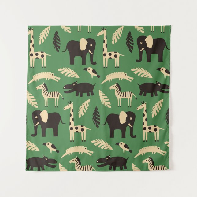 Seamless pattern with funny African animals and pl Tapestry (Front)