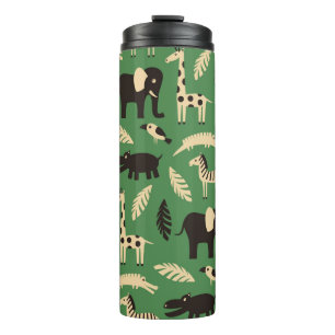 Seamless pattern with funny African animals and pl Thermal Tumbler