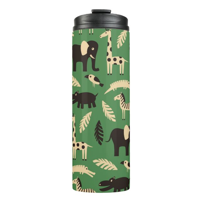 Seamless pattern with funny African animals and pl Thermal Tumbler (Front)