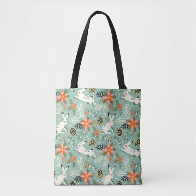 seamless pattern with funny white rabbits and the  tote bag (Front)