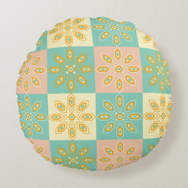 Seamless pattern with geometric floral motifs round cushion (Front)