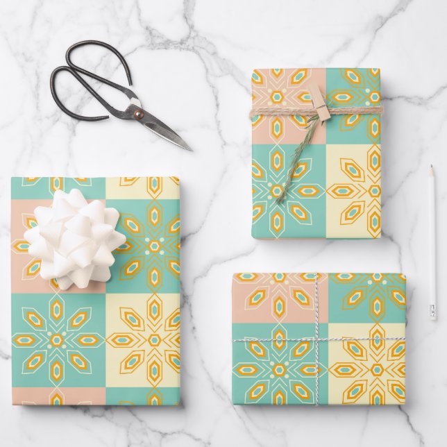 Seamless pattern with geometric floral motifs wrapping paper sheet (Front)