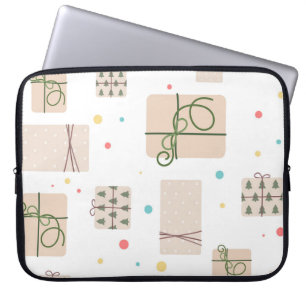 Seamless pattern with gift boxes. Gifts Packed in Laptop Sleeve