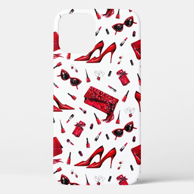 Seamless pattern with girl things in red colour Case-Mate iPhone case (Back)