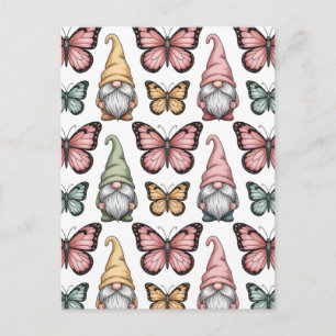 Seamless Pattern with Gnomes and Butterflies Postcard