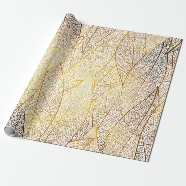 Seamless pattern with gold leaves wrapping paper (Unrolled)