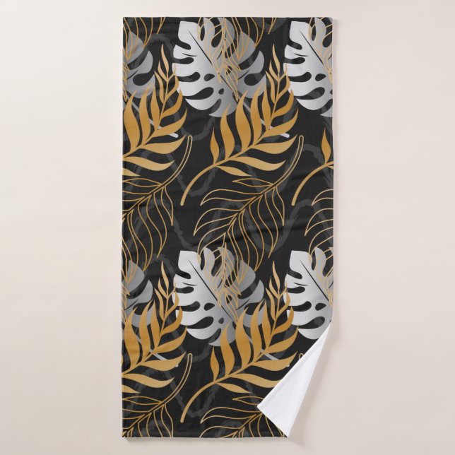 Seamless pattern with gold,  silver tropical plant bath towel (Bath Towel)