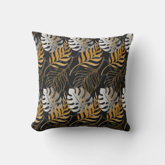 Seamless pattern with gold,  silver tropical plant cushion