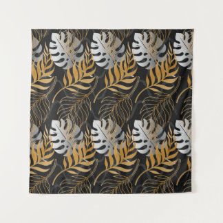 Seamless pattern with gold,  silver tropical plant tapestry