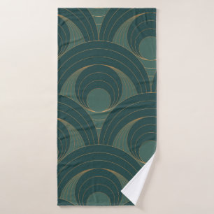 Seamless pattern with golden and green circles on  bath towel