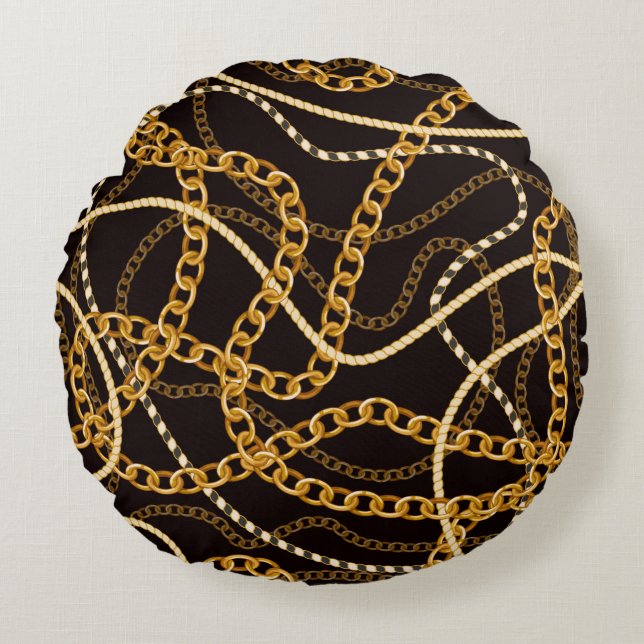 Seamless pattern with golden chains.  round cushion (Front)