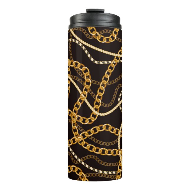Seamless pattern with golden chains.  thermal tumbler (Front)