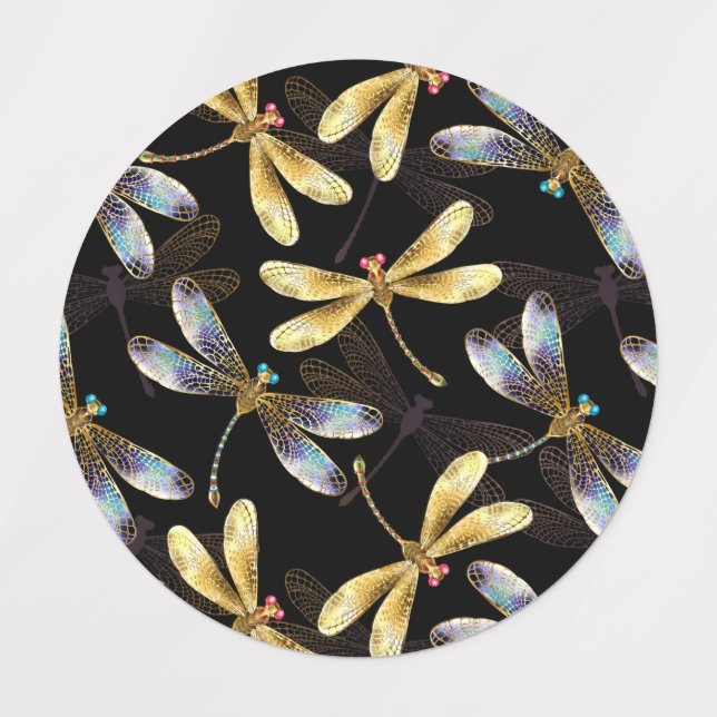 Seamless Pattern with Golden Dragonflies (Design 1)