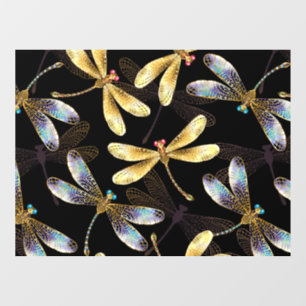 Seamless Pattern with Golden Dragonflies