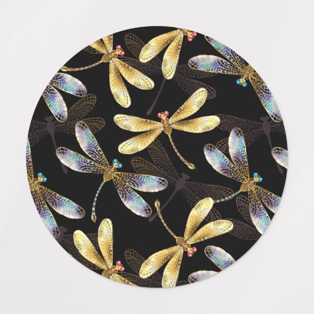Seamless Pattern with Golden Dragonflies (Design 1)