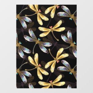 Seamless Pattern with Golden Dragonflies
