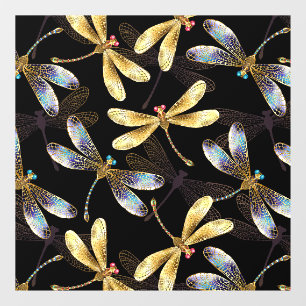 Seamless Pattern with Golden Dragonflies