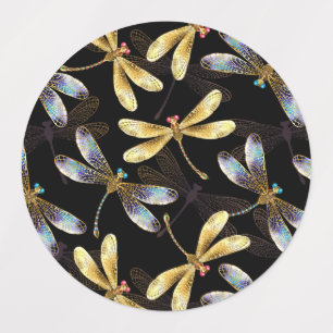 Seamless Pattern with Golden Dragonflies