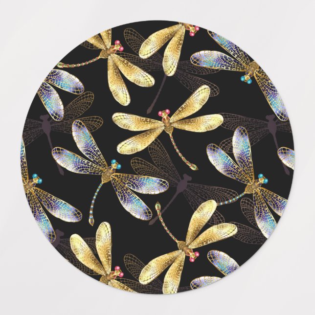 Seamless Pattern with Golden Dragonflies (Design 2)