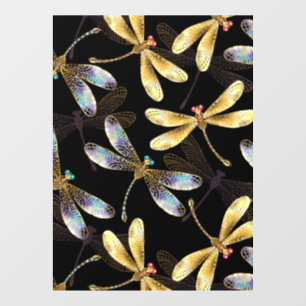 Seamless Pattern with Golden Dragonflies