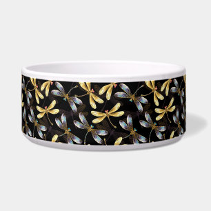 Seamless Pattern with Golden Dragonflies