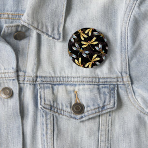 Seamless Pattern with Golden Dragonflies 6 Cm Round Badge