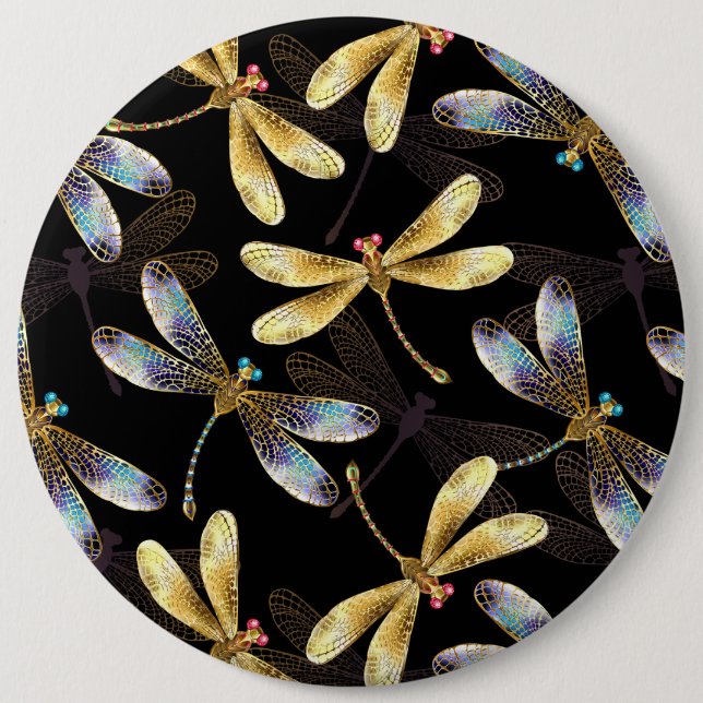 Seamless Pattern with Golden Dragonflies 6 Cm Round Badge (Front)