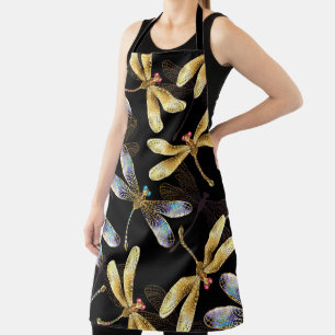 Seamless Pattern with Golden Dragonflies Apron
