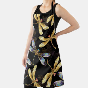 Seamless Pattern with Golden Dragonflies Apron