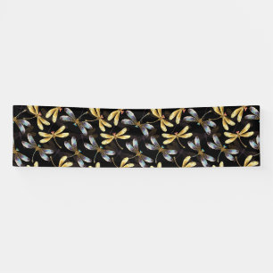 Seamless Pattern with Golden Dragonflies Banner