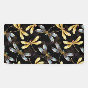 Seamless Pattern with Golden Dragonflies Banner