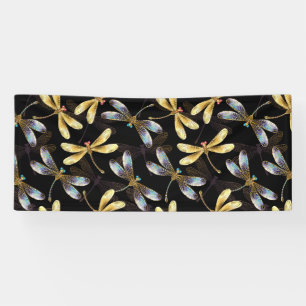 Seamless Pattern with Golden Dragonflies Banner