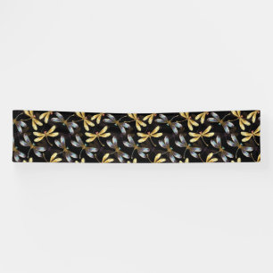 Seamless Pattern with Golden Dragonflies Banner