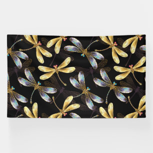 Seamless Pattern with Golden Dragonflies Banner