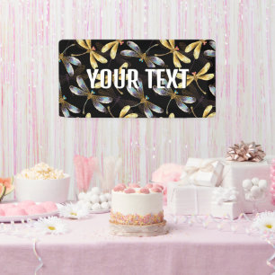 Seamless Pattern with Golden Dragonflies Banner