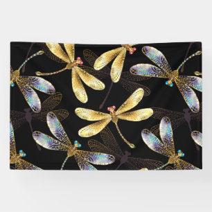 Seamless Pattern with Golden Dragonflies Banner
