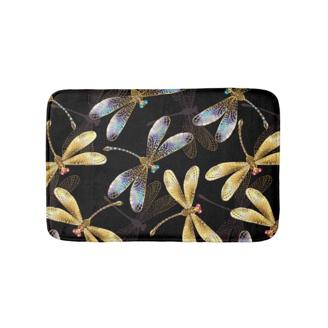 Seamless Pattern with Golden Dragonflies Bath Mat (Front)