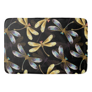 Seamless Pattern with Golden Dragonflies Bath Mat