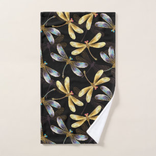 Seamless Pattern with Golden Dragonflies Bath Towel Set