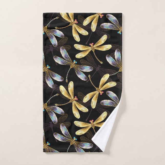 Seamless Pattern with Golden Dragonflies Bath Towel Set (Hand Towel)