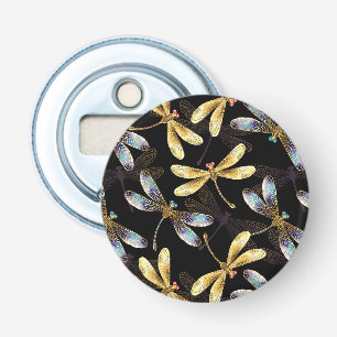Seamless Pattern with Golden Dragonflies Bottle Opener
