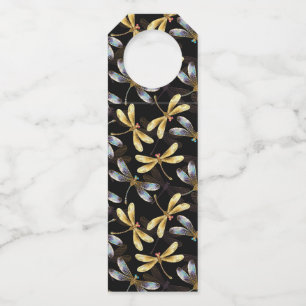 Seamless Pattern with Golden Dragonflies Bottle Tag