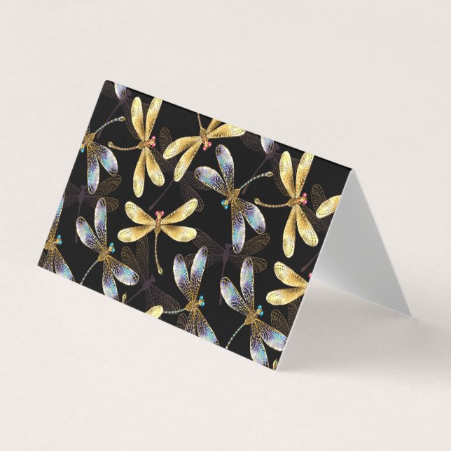 Seamless Pattern with Golden Dragonflies Business Card (Front)