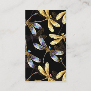 Seamless Pattern with Golden Dragonflies Business Card