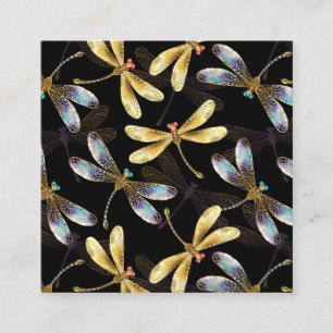 Seamless Pattern with Golden Dragonflies Calling Card