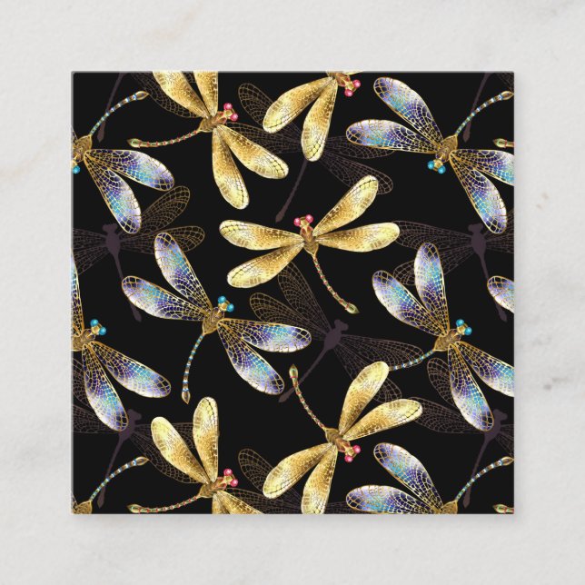 Seamless Pattern with Golden Dragonflies Calling Card (Front)