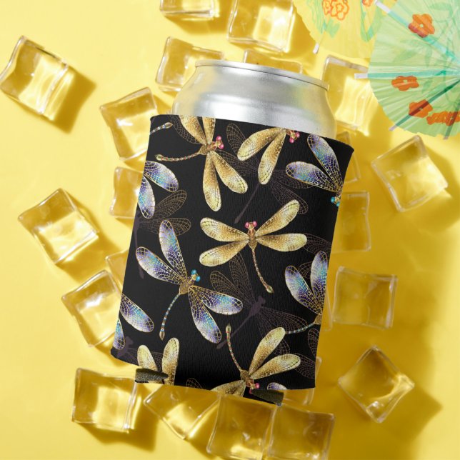 Seamless Pattern with Golden Dragonflies Can Cooler (In Situ Summer)